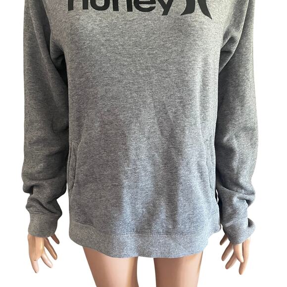 Hurley Hoodie Womens Small Gray Logo Pullover Sweatshirt Funnel Neck Long Sleeve - Picture 9 of 13